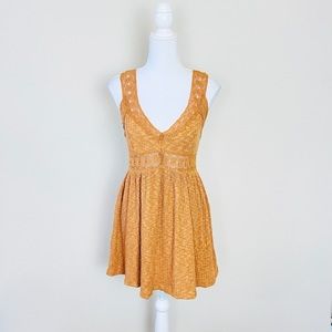 Forever 21 Orange Camel Crochet Floral Lace A-Line Cut Out Tank Mini Sundress